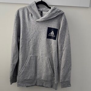 Adidas Heather Gray Men's Hoodie with Navy Logo